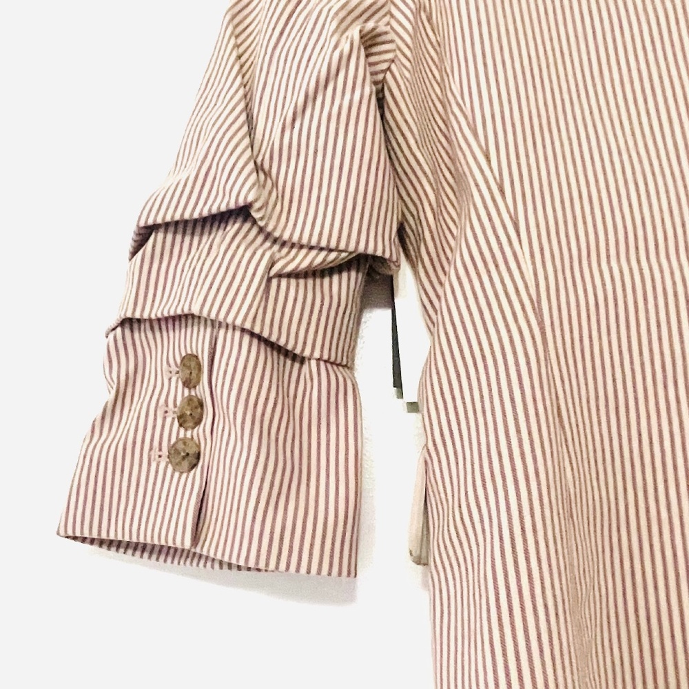 DKNY Ruched 3Q Sleeves One Button Pinstripe Blazer in Khaki Brown - Picture 8 of 13